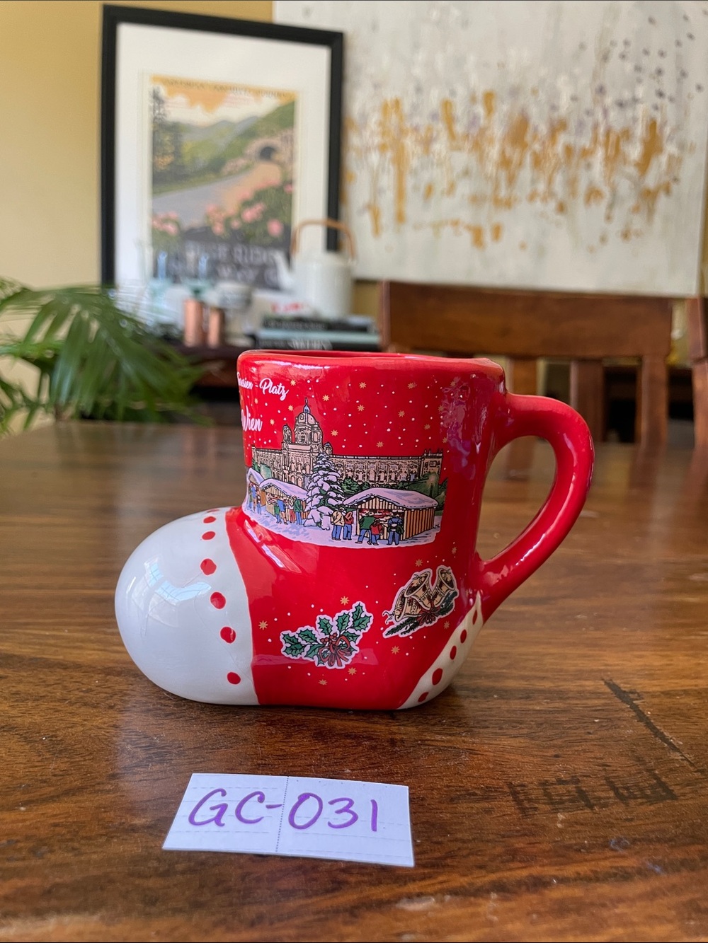 $14 or 2/$20! Red Boot Christmas Village Market Wien Vienna Austrian Mug Cup